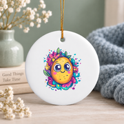 Adorable Kawaii Potato Surrounded By Vibrant Florals Glass Ornament - Material: Circle Ceramic Ornament