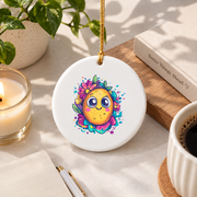 Adorable Kawaii Potato Surrounded By Vibrant Florals Glass Ornament - Material: Circle Ceramic Ornament