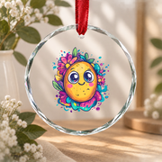 Adorable Kawaii Potato Surrounded By Vibrant Florals Glass Ornament - Material: Circle Glass Ornament