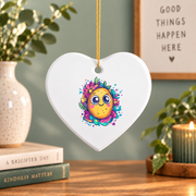 Adorable Kawaii Potato Surrounded By Vibrant Florals Glass Ornament - Material: Heart Ceramic Ornament