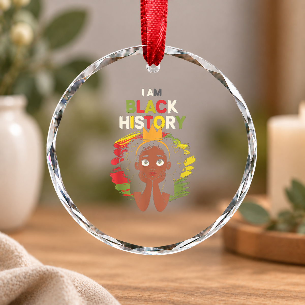 African American Black History Month Glass Ornament - Material: Circle Glass Ornament