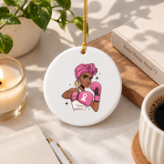 African American Breast Cancer Pink Ribbon Glass Ornament - Material: Circle Ceramic Ornament