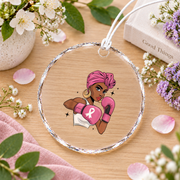 African American Breast Cancer Pink Ribbon Glass Ornament - Material: Circle Glass Ornament