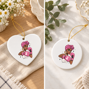 African American Breast Cancer Pink Ribbon Glass Ornament - Material: Heart Ceramic Ornament