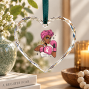 African American Breast Cancer Pink Ribbon Glass Ornament - Material: Heart Glass Ornament