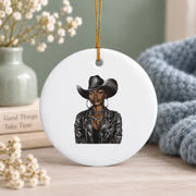 African American Cowgirl Rodeo Graphic Keepsake Glass Ornament - Material: Circle Ceramic Ornament