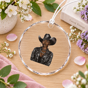 African American Cowgirl Rodeo Graphic Keepsake Glass Ornament - Material: Circle Glass Ornament