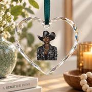 African American Cowgirl Rodeo Graphic Keepsake Glass Ornament - Material: Heart Glass Ornament