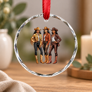 African American Cowgirl Texas Rodeo Celebration Glass Ornament - Material: Circle Glass Ornament