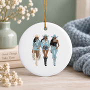 African American Cowgirl Western Country Glass Ornament - Material: Circle Ceramic Ornament