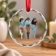 African American Cowgirl Western Country Glass Ornament - Material: Circle Glass Ornament