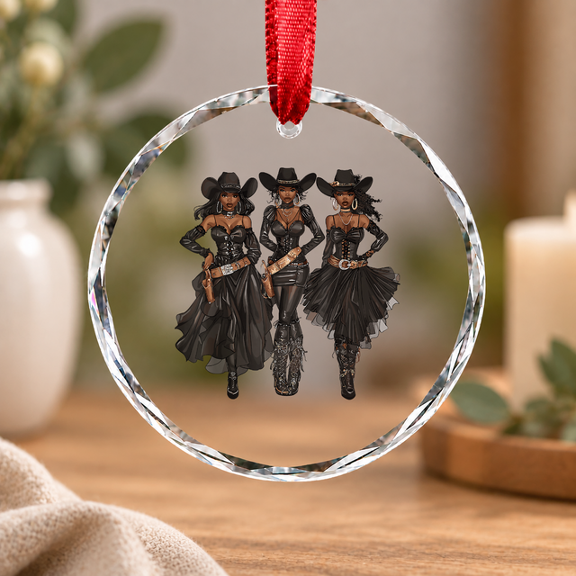 African American Cowgirl Western Heritage Glass Ornament - Material: Circle Glass Ornament
