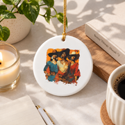 African American Cowgirl Western Rodeo Gift Glass Ornament - Material: Circle Ceramic Ornament