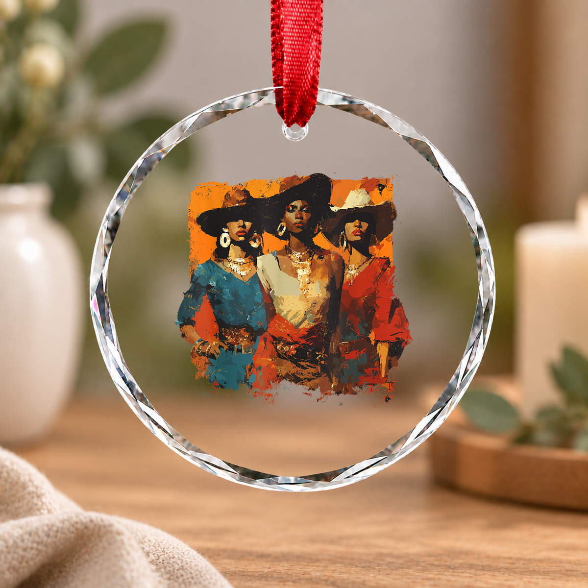 African American Cowgirl Western Rodeo Gift Glass Ornament - Material: Circle Glass Ornament