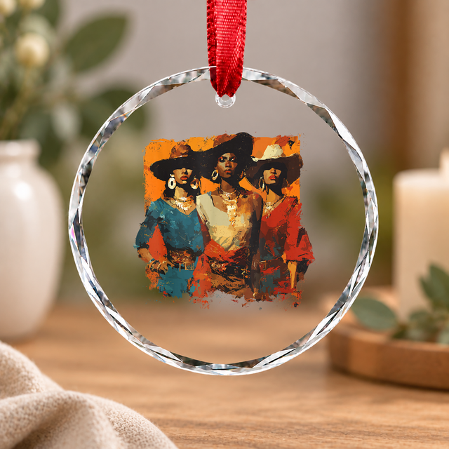 African American Cowgirl Western Rodeo Gift Glass Ornament - Material: Circle Glass Ornament