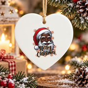 African American Santa Christmas Glass Ornament - Material: Heart Ceramic Ornament