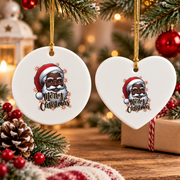 African American Santa Christmas Glass Ornament - Material: Heart Ceramic Ornament