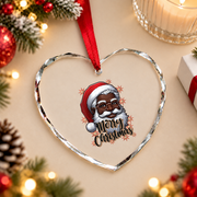 African American Santa Christmas Glass Ornament - Material: Heart Glass Ornament