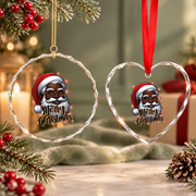African American Santa Christmas Glass Ornament - Material: Heart Glass Ornament