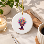 African Goddess Afrocentric Beauty Glass Ornament - Material: Circle Ceramic Ornament