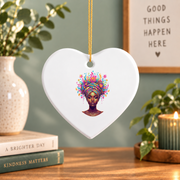 African Goddess Afrocentric Beauty Glass Ornament - Material: Heart Ceramic Ornament