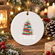 All Booked Christmas Book Tree Lights Reader Glass Ornament - Material: Circle Ceramic Ornament