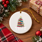 All Booked Christmas Book Tree Lights Reader Glass Ornament - Material: Circle Ceramic Ornament
