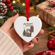 All Booked Christmas Cat Lover Bookish Glass Ornament - Material: Heart Ceramic Ornament