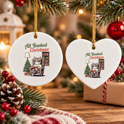 All Booked Christmas Cat Lover Bookish Glass Ornament - Material: Heart Ceramic Ornament