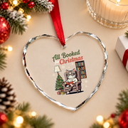 All Booked Christmas Cat Lover Bookish Glass Ornament - Material: Heart Glass Ornament