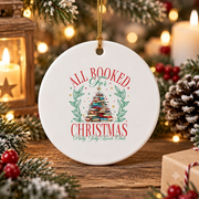 All Booked For Christmas Book Tree Lights Glass Ornament - Material: Circle Ceramic Ornament