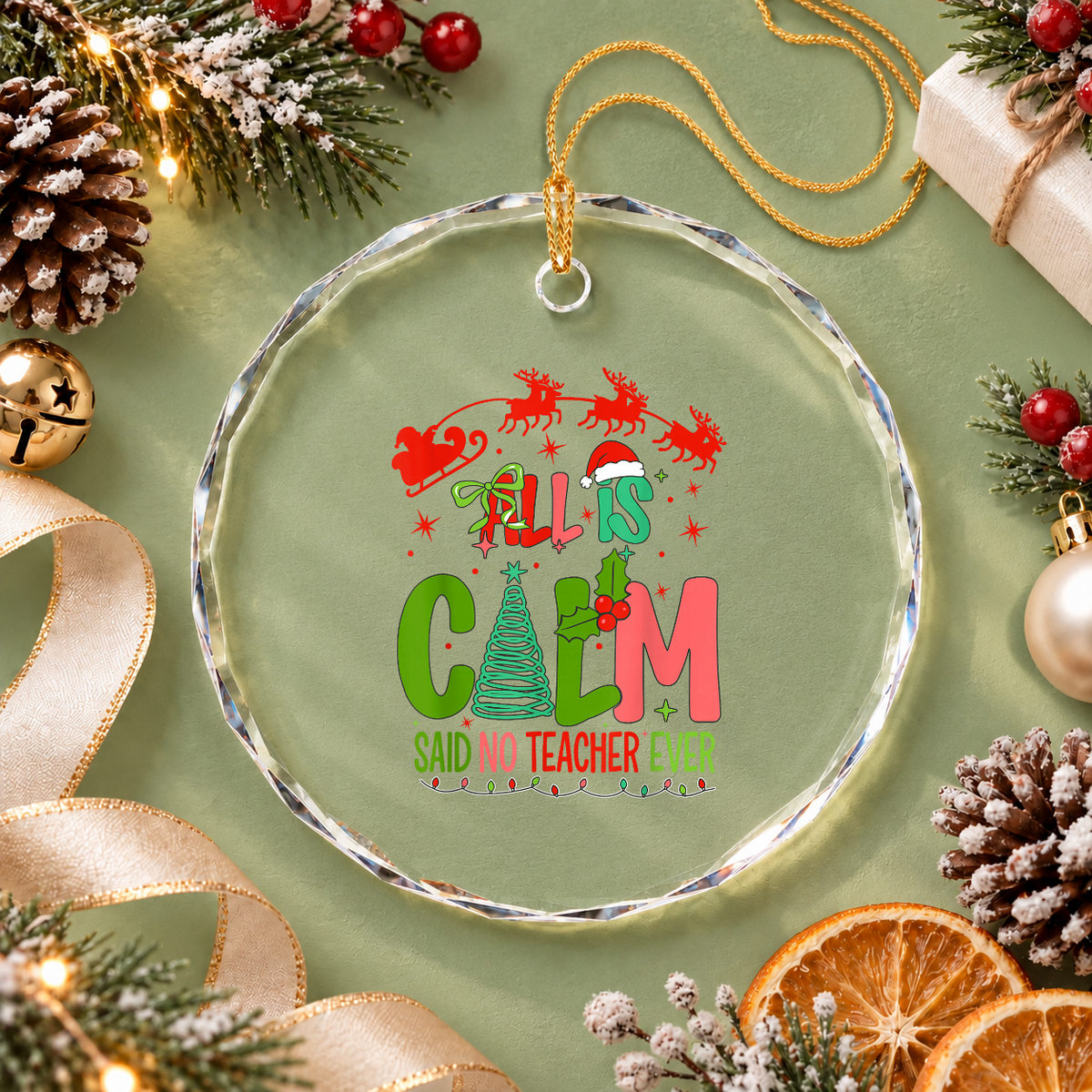 All Calm Said No Teacher Christmas Glass Ornament - Material: Circle Glass Ornament