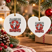 All I Want Christmas Gains Santa Weightlifting Glass Ornament - Material: Heart Ceramic Ornament