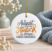 Amber Ribbon Appendix Cancer Awareness Ornament Glass Ornament - Material: Circle Ceramic Ornament