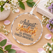 Amber Ribbon Appendix Cancer Awareness Ornament Glass Ornament - Material: Circle Glass Ornament