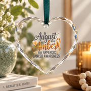 Amber Ribbon Appendix Cancer Awareness Ornament Glass Ornament - Material: Heart Glass Ornament
