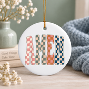 Amen Checkered Christian Faith Glass Ornament - Material: Circle Ceramic Ornament