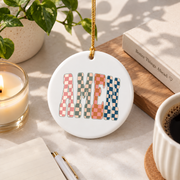Amen Checkered Christian Faith Glass Ornament - Material: Circle Ceramic Ornament