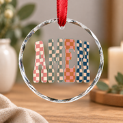 Amen Checkered Christian Faith Glass Ornament - Material: Circle Glass Ornament