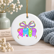 Amen Coquette Bow Jesus Faith Glass Ornament - Material: Circle Ceramic Ornament