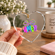 Amen Coquette Bow Jesus Faith Glass Ornament - Material: Heart Glass Ornament