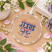 America Needs Jesus Patriotic Faith Glass Ornament - Material: Circle Glass Ornament