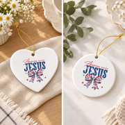 America Needs Jesus Patriotic Faith Glass Ornament - Material: Heart Ceramic Ornament