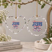 America Needs Jesus Patriotic Faith Glass Ornament - Material: Heart Glass Ornament