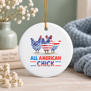 American Chick Chicken Flag Patriotic Glass Ornament - Material: Circle Ceramic Ornament
