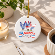 American Chick Chicken Flag Patriotic Glass Ornament - Material: Circle Ceramic Ornament