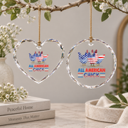 American Chick Chicken Flag Patriotic Glass Ornament - Material: Heart Glass Ornament