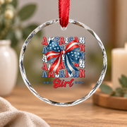 American Girl Coquette Bow Holiday Gift Decoration Glass Ornament - Material: Circle Glass Ornament