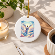 Angel Christian Faith Religious Glass Ornament - Material: Circle Ceramic Ornament