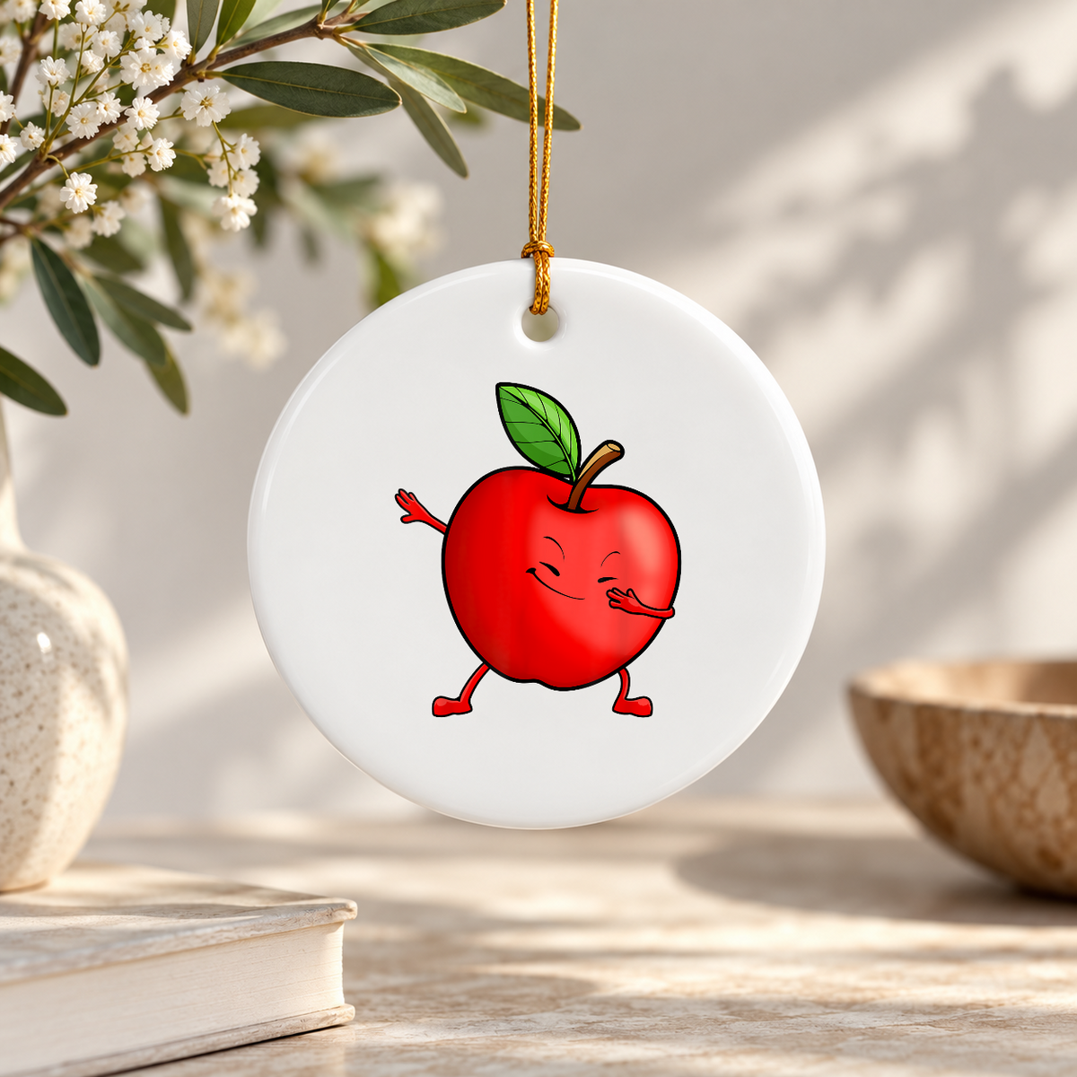 Apple Picking Fruit Theme Baby Keepsake Ceramic Ornament - Material: Circle Ceramic Ornament